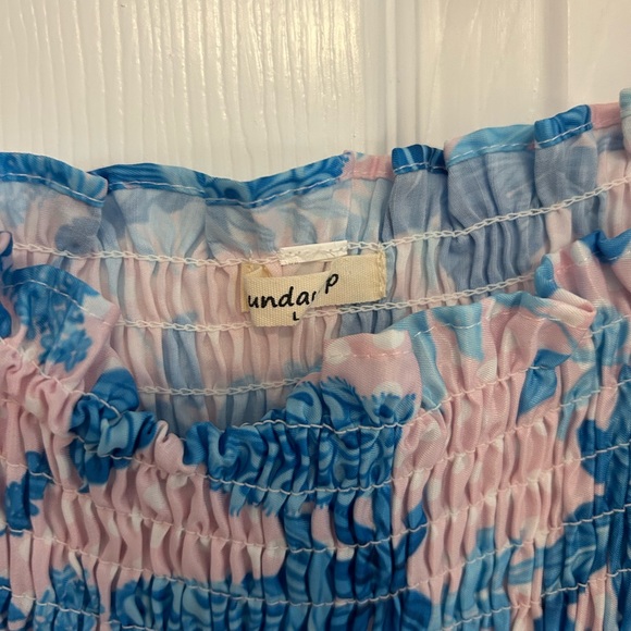 Light blue and pink floral tie strap with cut out - size large - Picture 3 of 7